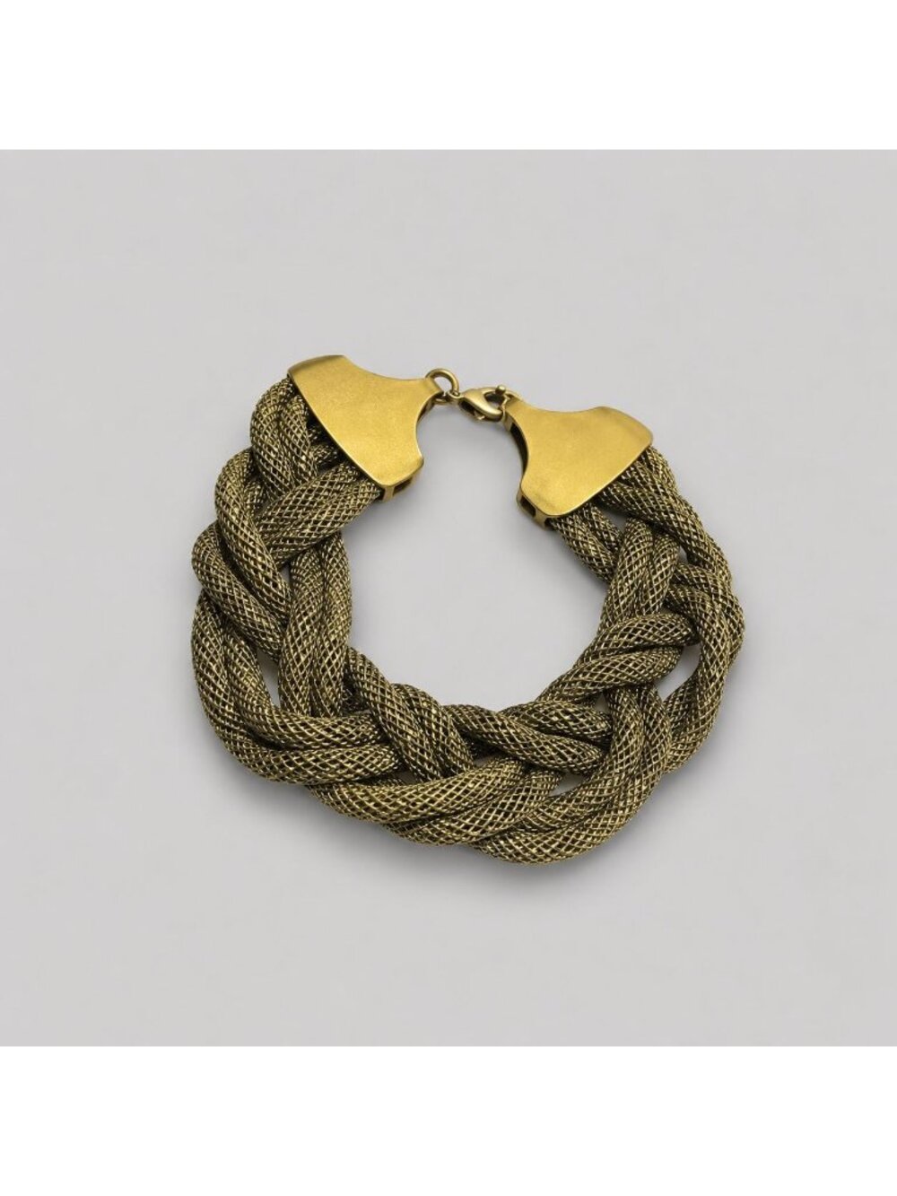 Vintage Gold Tone Mesh Chain Bracelet 7.5" Chunky Braided Statement Jewelry